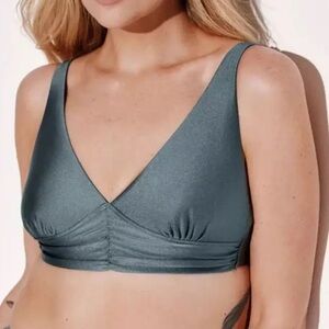 Knix Shimmer Ruched Deep V Bikini Top Grey/Blue Aura Colour (34/DDD,E,F,G)